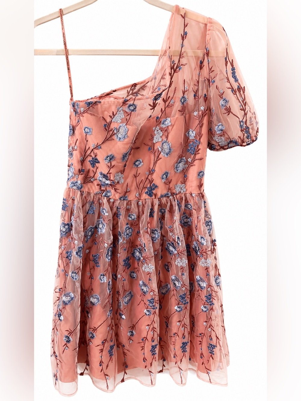 Chi Chi London Pink One-Shoulder Embroidered Mini Dress - Picture 6 of 9